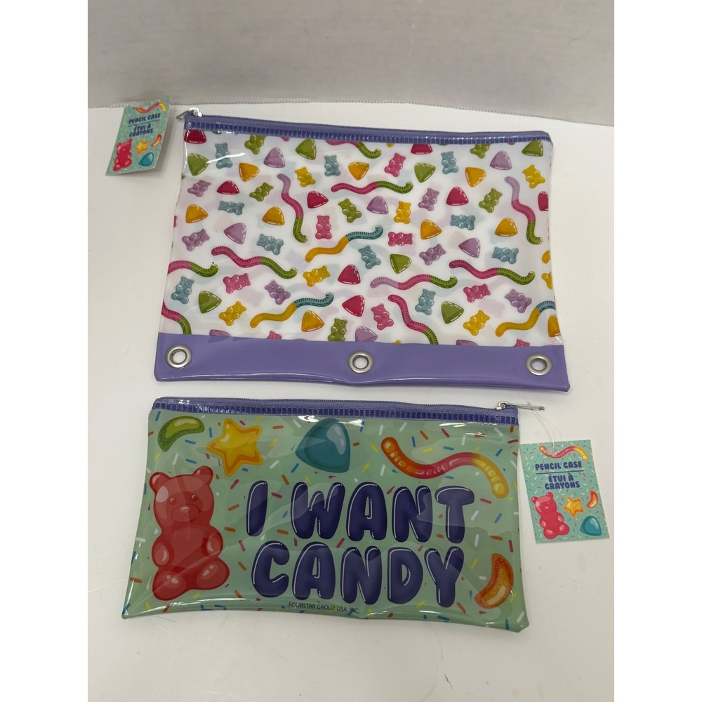 Fourstar Group Gummy Candy Pencil Case Set I Want Candy 3-Ring Binder Pouch NWT